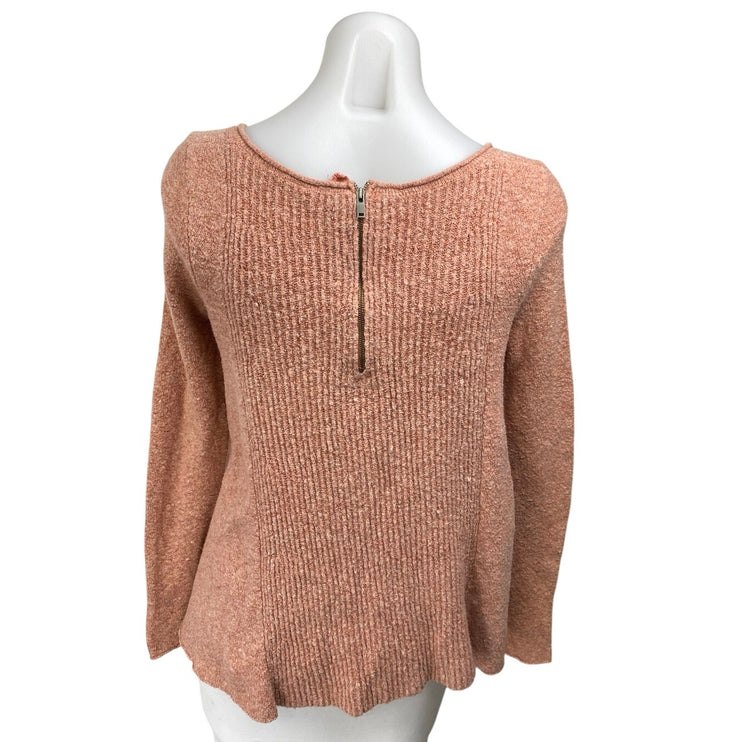 Free People Nude Pink Long Sleeve Square Ribbed Fleece Flare Sweater Top Size XS