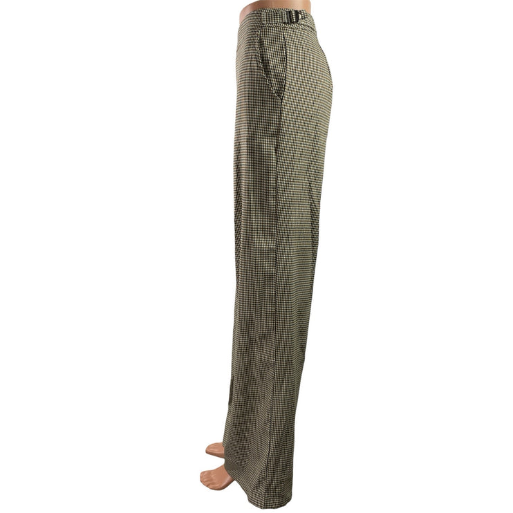 Princess Polly Brown Plaid Checkered High Waisted Wide Leg Trousers Pants Sz 12