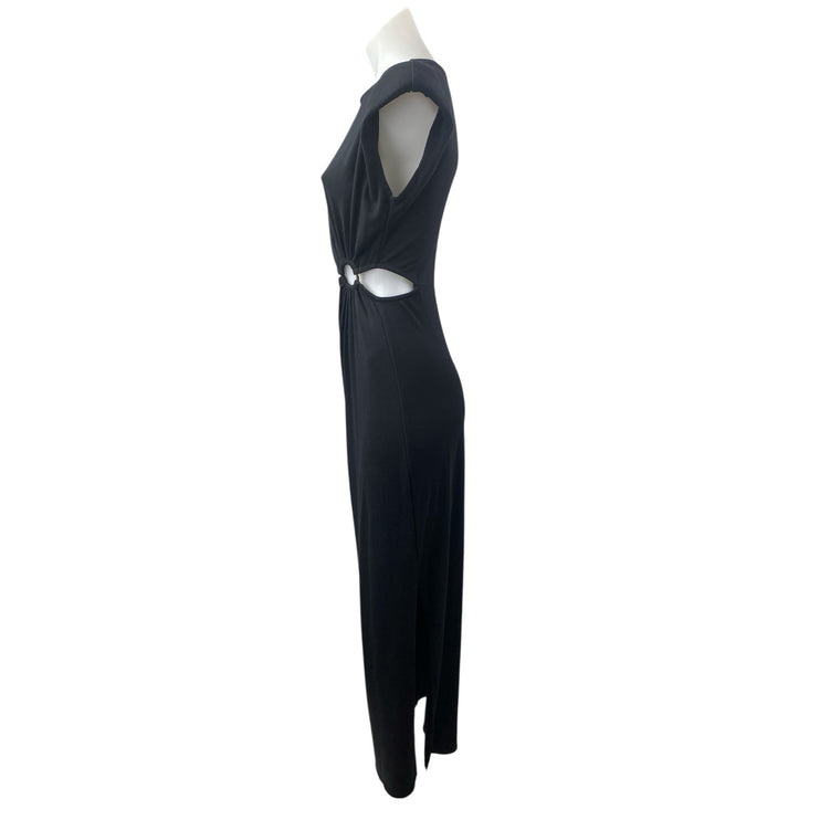 D'Abea Black Cap Sleeve Ring Cutout Waist Pencil Knit Sheath Midi Dress Size M