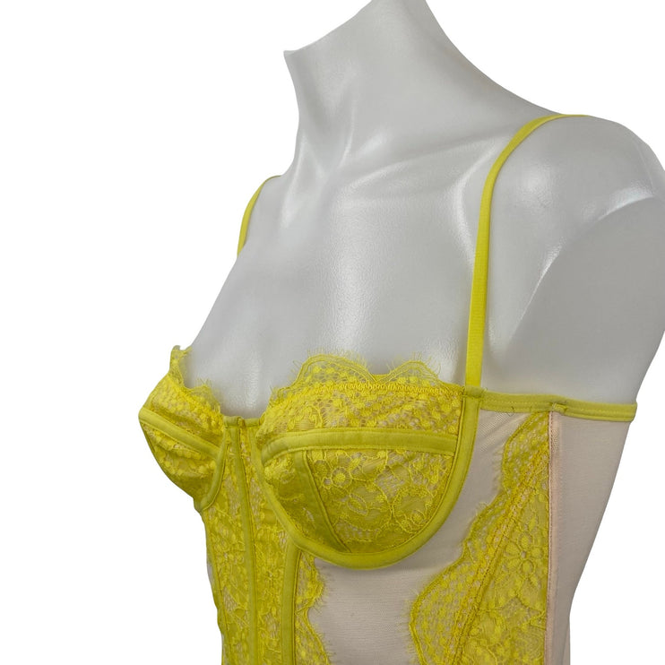 Urban Outfitters Modern Love Yellow Corset Bustier Floral Lace Cami Crop Top M