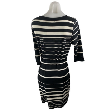NEW Liz Claiborne Black White Striped Half Sleeve Tie Waist Mini Sheath Dress M