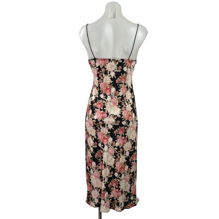 Hello Molly Black Pink Floral Sleeveless Cami Camisole Maxi Summer Dress Size 4