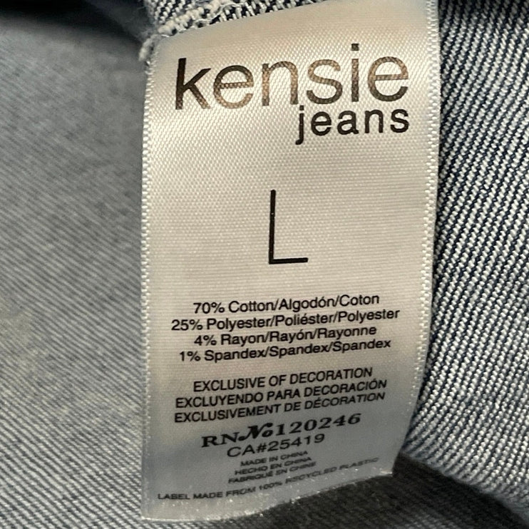 Kensie Blue Button Down Long Sleeve Oversized Pocket Denim Jean Coat Jacket L