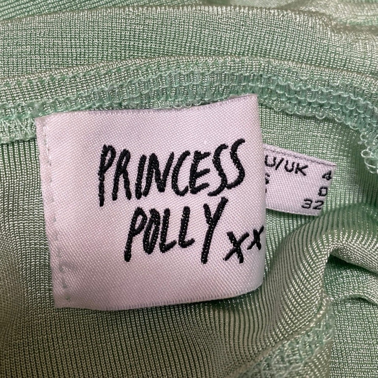 Princess Polly Green Sleeveless Plunge Neck Halter Backless Crop Tank Top Size 0