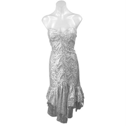 TD4 By Eletra Silver Metallic Strapless Ruffle Wedding Bridesmaid Gown Dress OS
