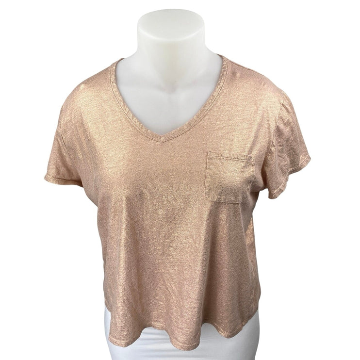 Ann Taylor Loft Women's Bronze Metallic Short Sleeve Pocket Tee T-Shirt Top XL
