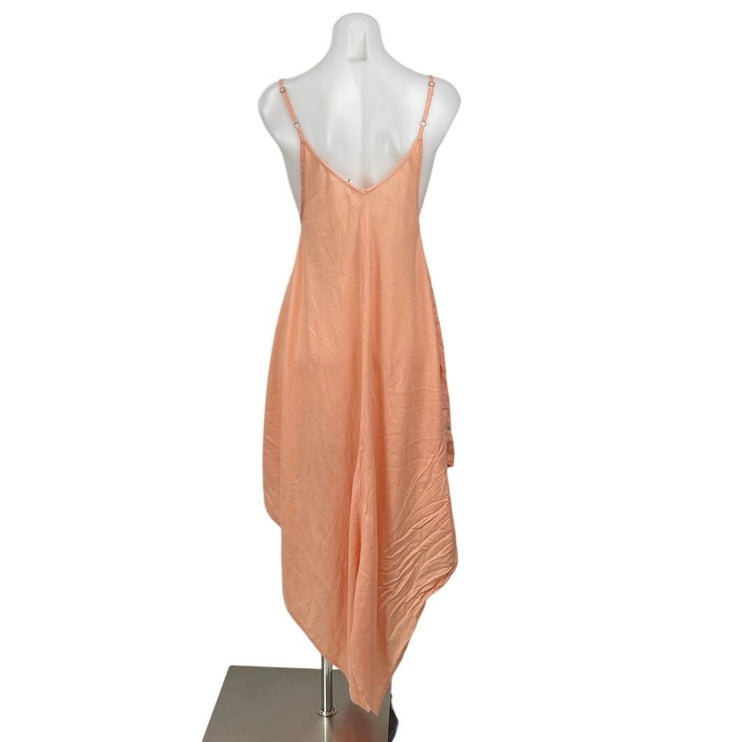 NEW Elan Peach Handkerchief Sleeveless Asymmetrical Cami Tank Slip Midi Dress S