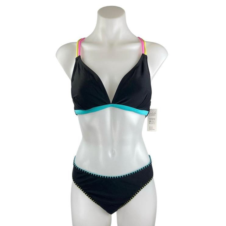 NEW Cupshe Black Cross Back Strap Triangle Two Piece Bikini Set Swimwear Size M