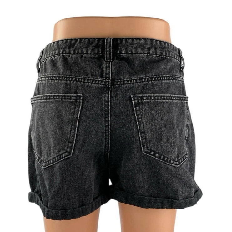 ONLY Women's Black High Rise Cuffed Boyfriend Skater Denim Jean Shorts Size S