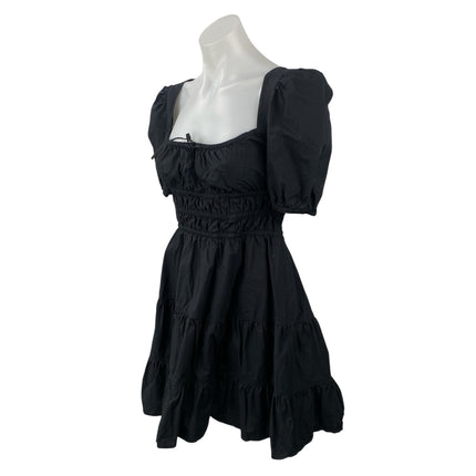 Aritzia Sunday Best Black Short Puff Sleeve Tie Bustier A Line Mini Dress Size S