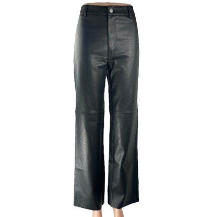Princess Polly Black High Rise Wide Leg Faux Leather Vegan Trousers Pants Sz 6