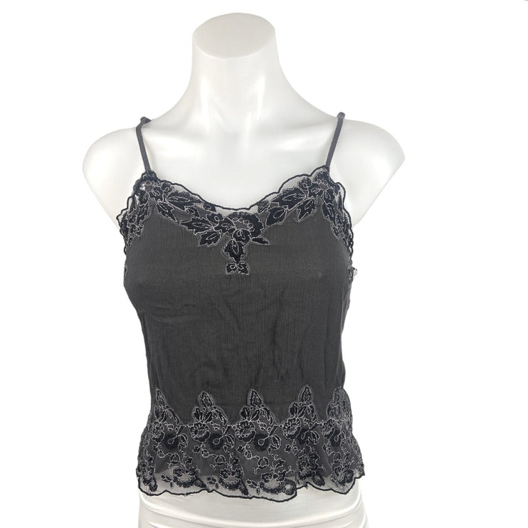 American Eagle Outfitters Black Lace Trim Floral V Neck Cami Tank Top Size S