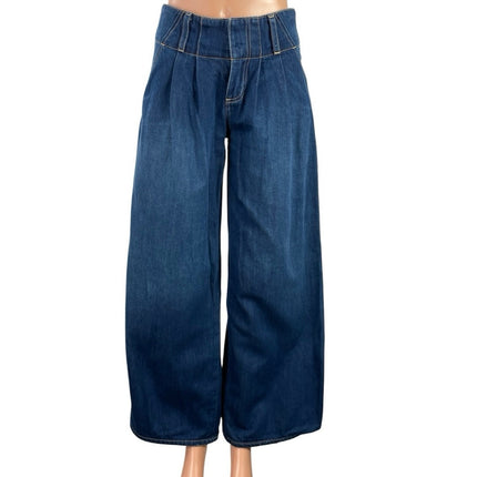 Alice + Olivia Blue Pleated Palazzo Baggy Wide Leg High Rise Denim Jeans Sz 24