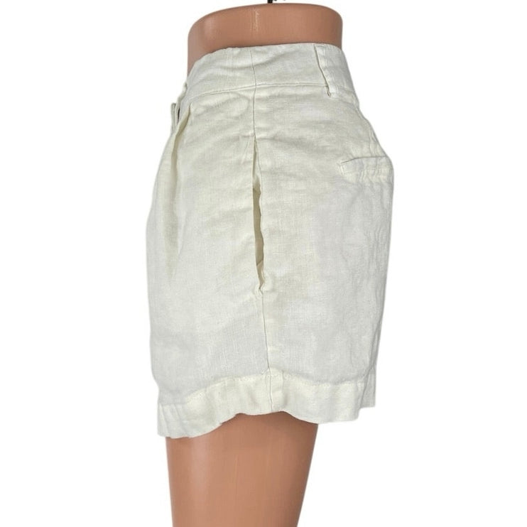 Glassons 100% Linen White Pleated High Rise Casual Lounge Summer Beach Shorts 8