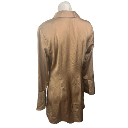 Abercrombie & Fitch Silk Satin Bronze Brown Button Down Mini Shirt Dress Size M