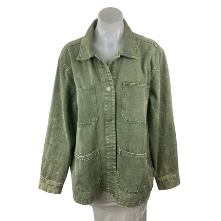Blank NYC Garment Dye Acid Wash Twill Women's Green Shirt Utility Coat Jacket L