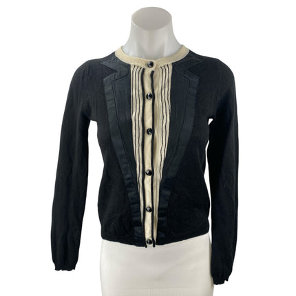 Alice + Olivia 100% Wool Silk Tuxedo Long Sleeve Button Cardigan Sweater Top S