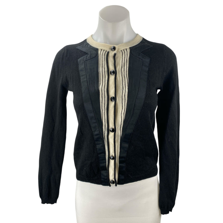 Alice + Olivia 100% Wool Silk Tuxedo Long Sleeve Button Cardigan Sweater Top S