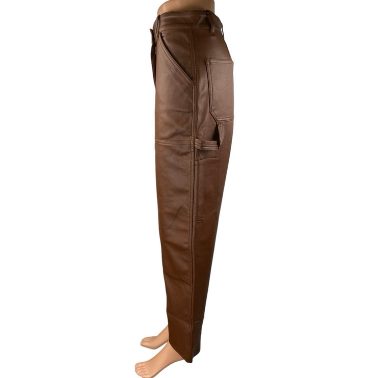 Aritzia Wilfred Free Women's Brown Faux Leather Vegan Trousers Pants Size 4