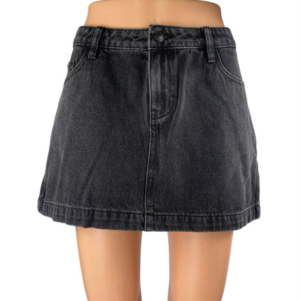 NEW Princess Polly Women Black High Waisted A Line Mini Denim Jean Skirt Size 8