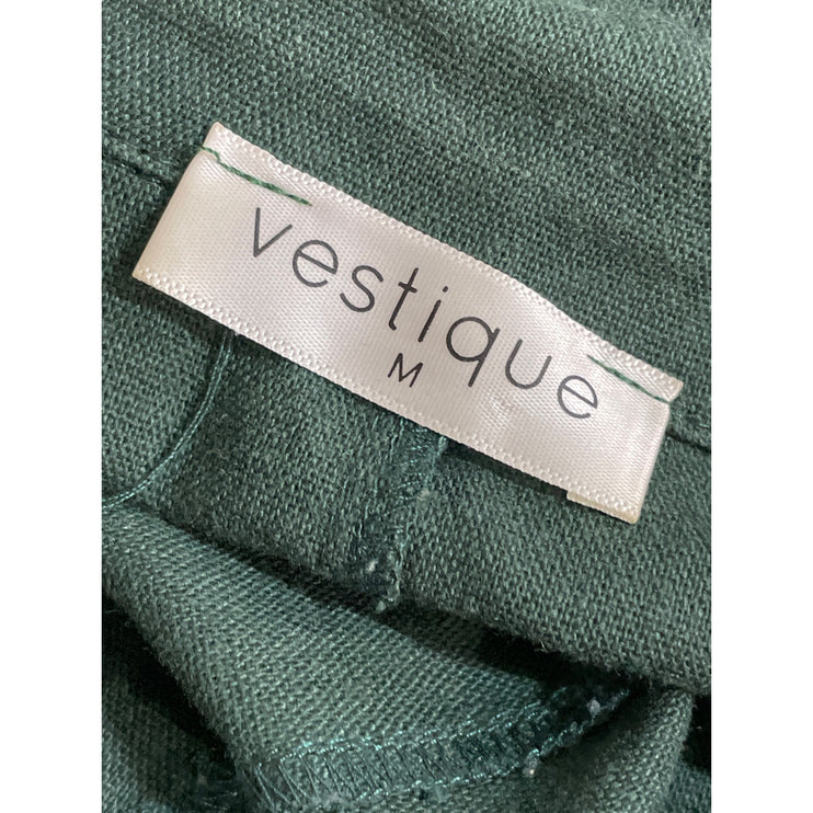 Vestique Women's Green Short Sleeve V Neck Button Up Shirt Romper Shorts M