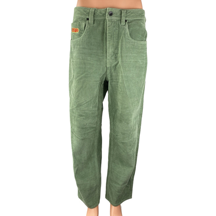 Empyre Women's Green Corduroy Relaxed High Rise Straight Trousers Pants Size 30