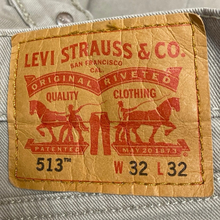 Levi's 513 Men's Beige Khaki Mid Rise Skinny Leg Slim Fit Denim Jeans Pants 32