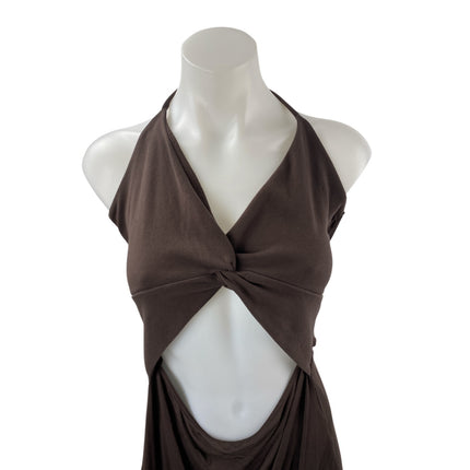 Frankies Bikinis Brown Halter Sleeveless Cutout Beach Cover Up Mini Dress Size M