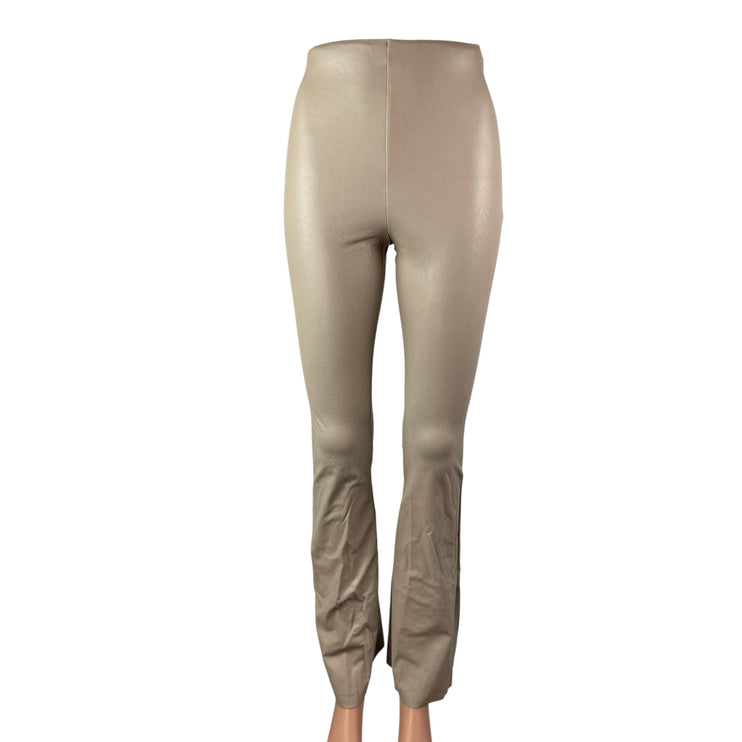 Commando Women's Beige Faux Leather Vegan High Rise Flared Leggings Pants Size S