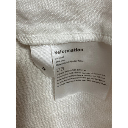 Reformation Simi 100% Linen Womens White V-neck Short Puff Sleeeve Mini Dress 4