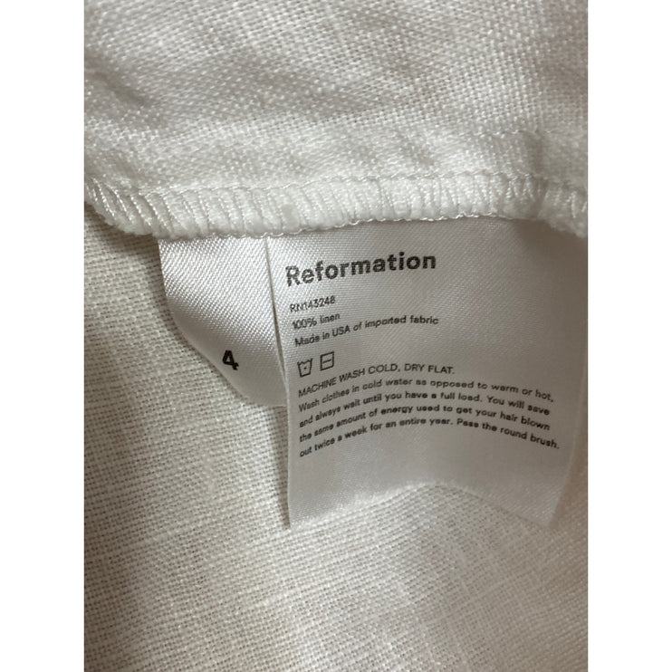 Reformation Simi 100% Linen Womens White V-neck Short Puff Sleeeve Mini Dress 4
