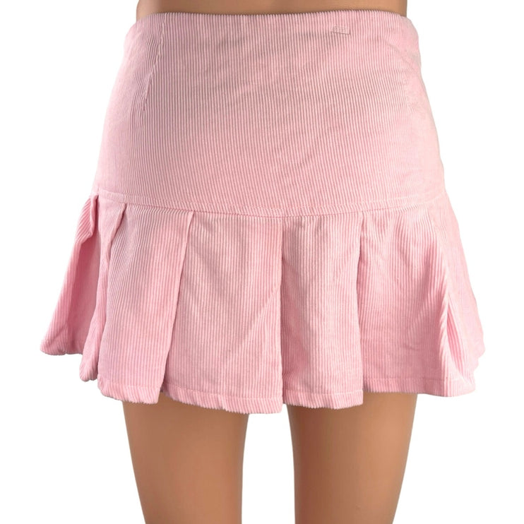 I.AM.GIA Pink Corduroy High Waisted Side Zip Pleated Mini A Line Skirt Size S