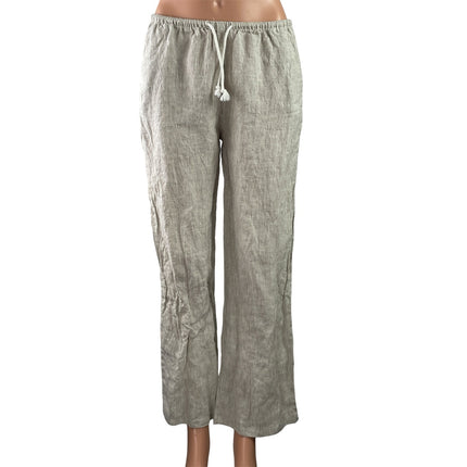 Brandy Melville 100% Linen Green Striped Dawstring Wide Leg Trousers Pants Sz S