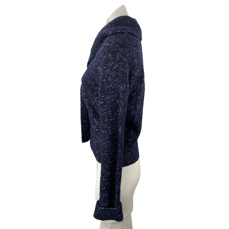 COS Women's Navy Blue Wool Knit Long Sleeve Button Up Cardigan Sweater Top Sz M