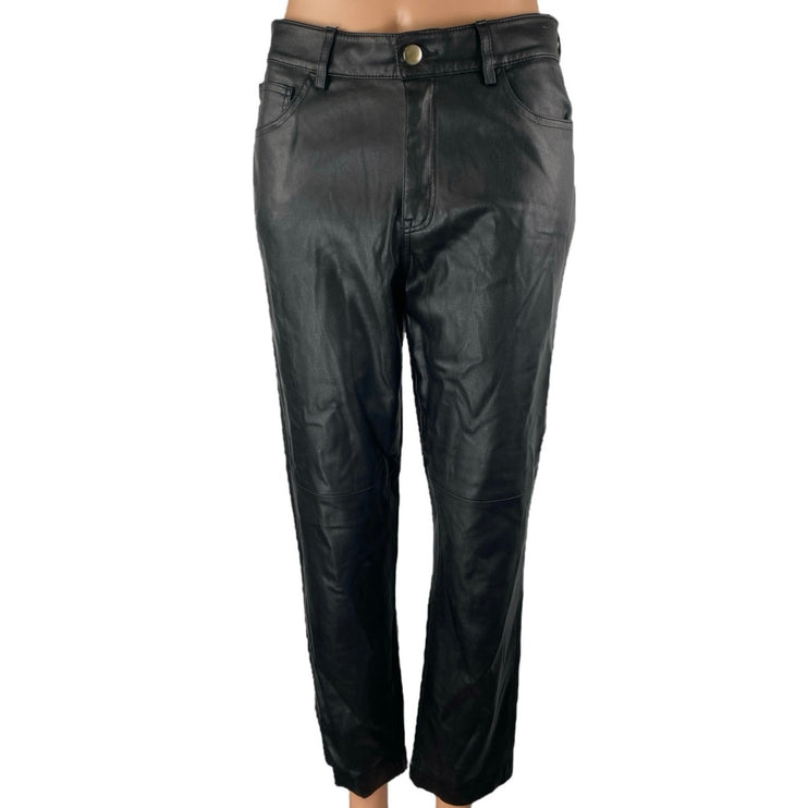 MNG Mango Women's Black Faux Leather Vegan High Rise Trousers Pants Size 4