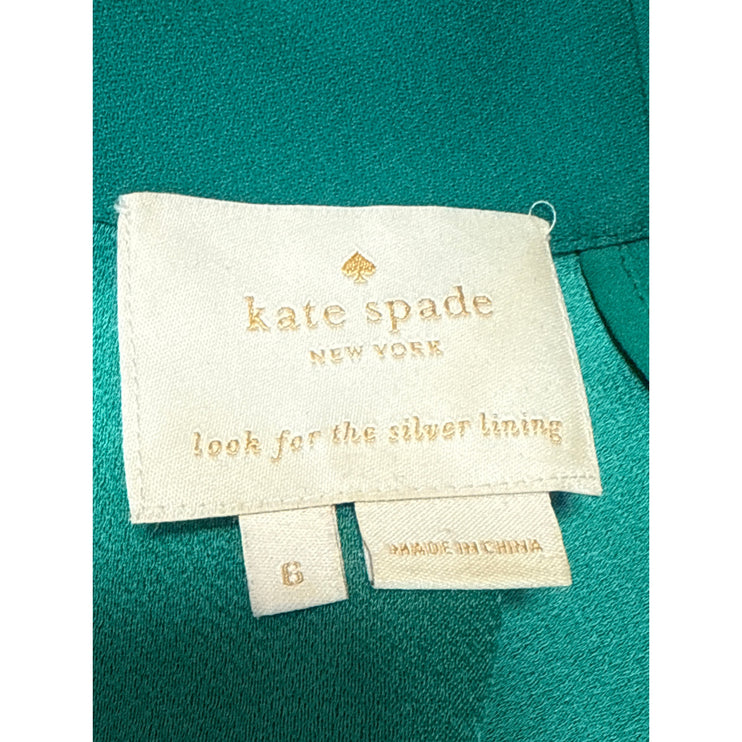 Kate Spade Satin Crepe Green Mock Neck Ruffle Flutter Sleeve Mini Shift Dress 6