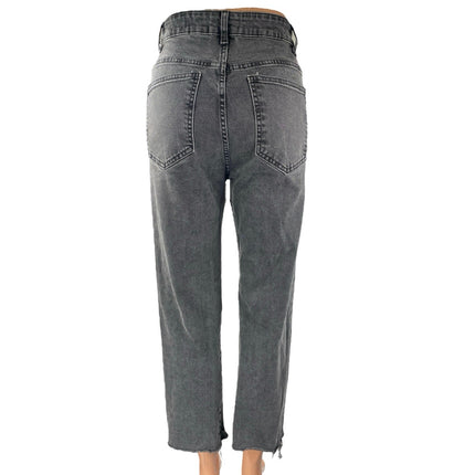 Cotton On Women's Black Frayed Raw Hem Stretch Straight Leg Denim Jeans Pants 4
