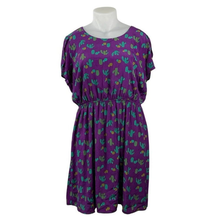 Peach Love California Oh My Gosh Cactus Cap Sleeve Mini A-Line Blouson Dress 3XL