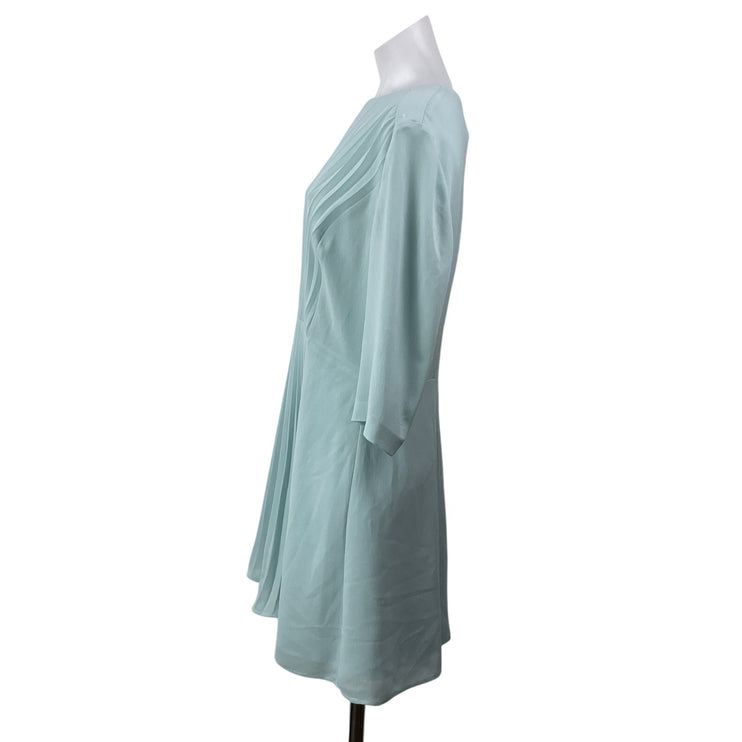 BOSS Hugo Boss Blue 3/4 Sleeve Pleated Plisse Crew Neck A Line Mini Dress Size M