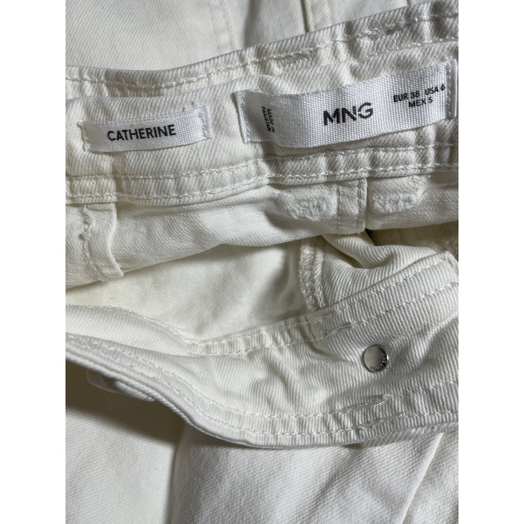 Mango MNG Catherine Women's White Frayed Hem Wide Leg Baggy Denim Jeans Pants 6
