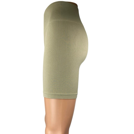 Adanola Women's Olive Green Rib Knit Mid Rise Activewear Yoga Gym Biker Shorts S