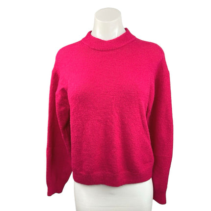 H&M Pink Ribbed Knit Trim Mock Neck Oversized Pullover Sweater Top Size XS