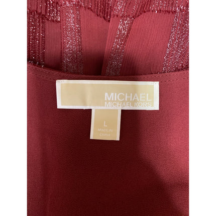 Michael Kors Women's Red Metallic Smocked Waist Long Sleeve Mini Wrap Dress Sz L