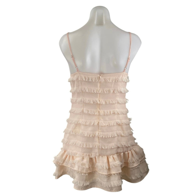 Princess Polly Pink Sleeveless Fringe Tiered Ruffle Cami A Line Mini Dress Sz 4