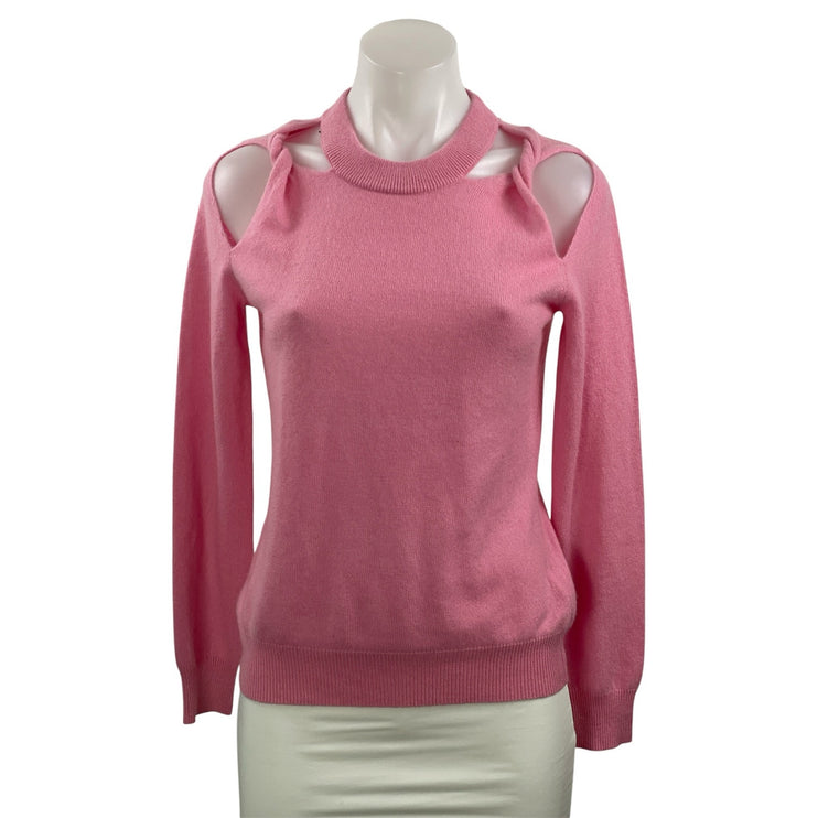 Topshop Women's Pink 100% Cashmere Crew Neck Cutout Long Sleeve Sweater Size XS