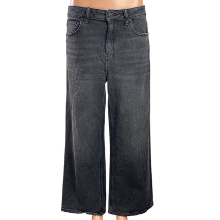 Quince Women's Black Faded  High Waisted Wide Leg Baggy Denim Jeans Pants Sz 30