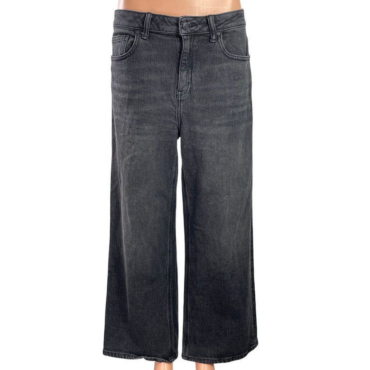 Quince Women's Black Faded  High Waisted Wide Leg Baggy Denim Jeans Pants Sz 30