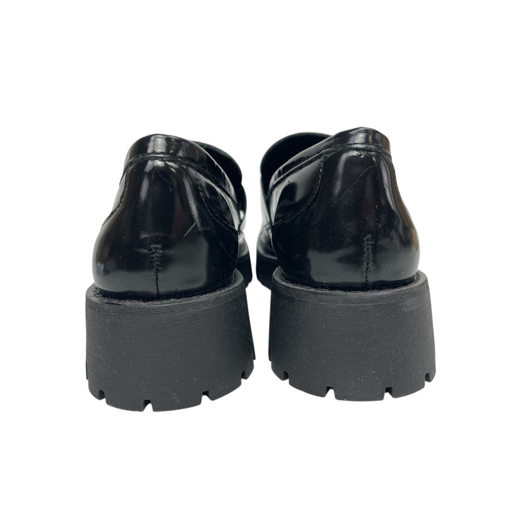 NEW Steve Madden Lando Black Leather Round Toe Slip On Platform Loafers Shoes 8M