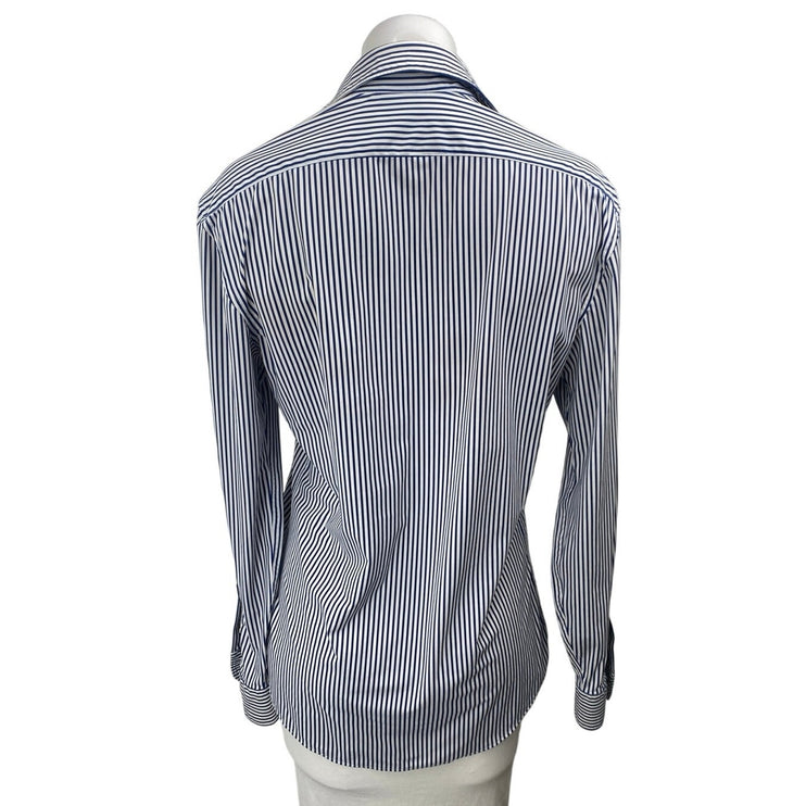 Zara Women's Blue White Striped Collar Long Sleeve Button Down Shirt Top Size S