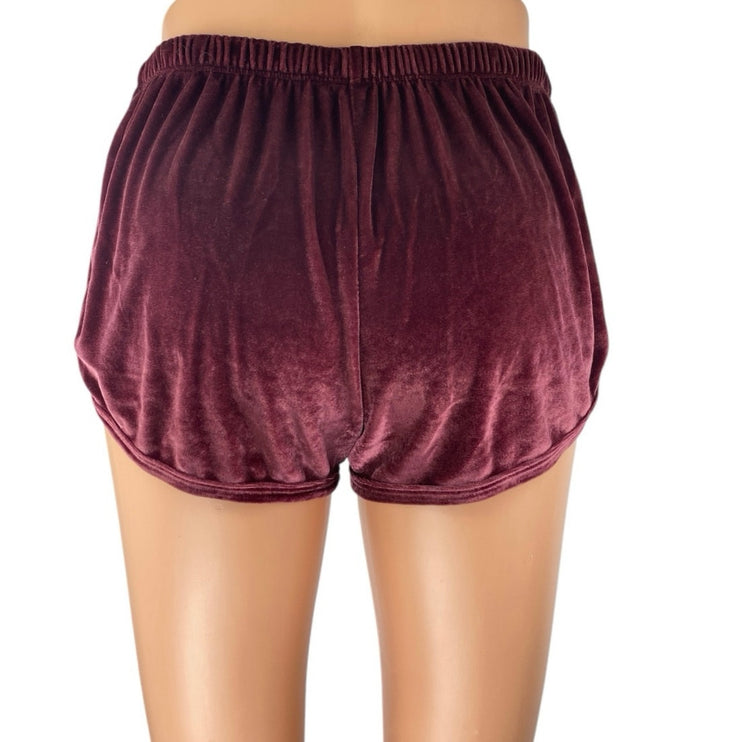 John Galt Burgundy Maroon Velvet Velour Mini Elastic Waist Lounge Shorts Size S